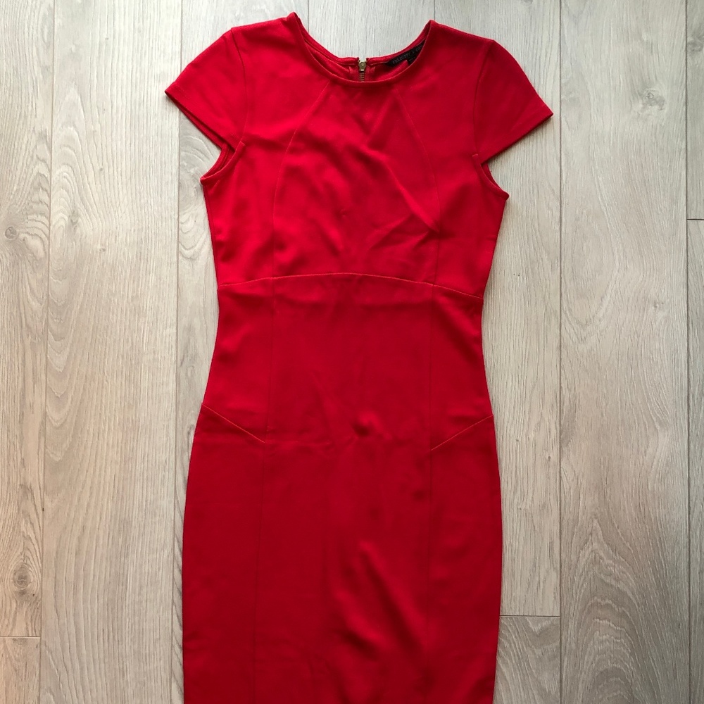 Felicity & Coco Red Midi Ss Full Zip Back Dress - image 1